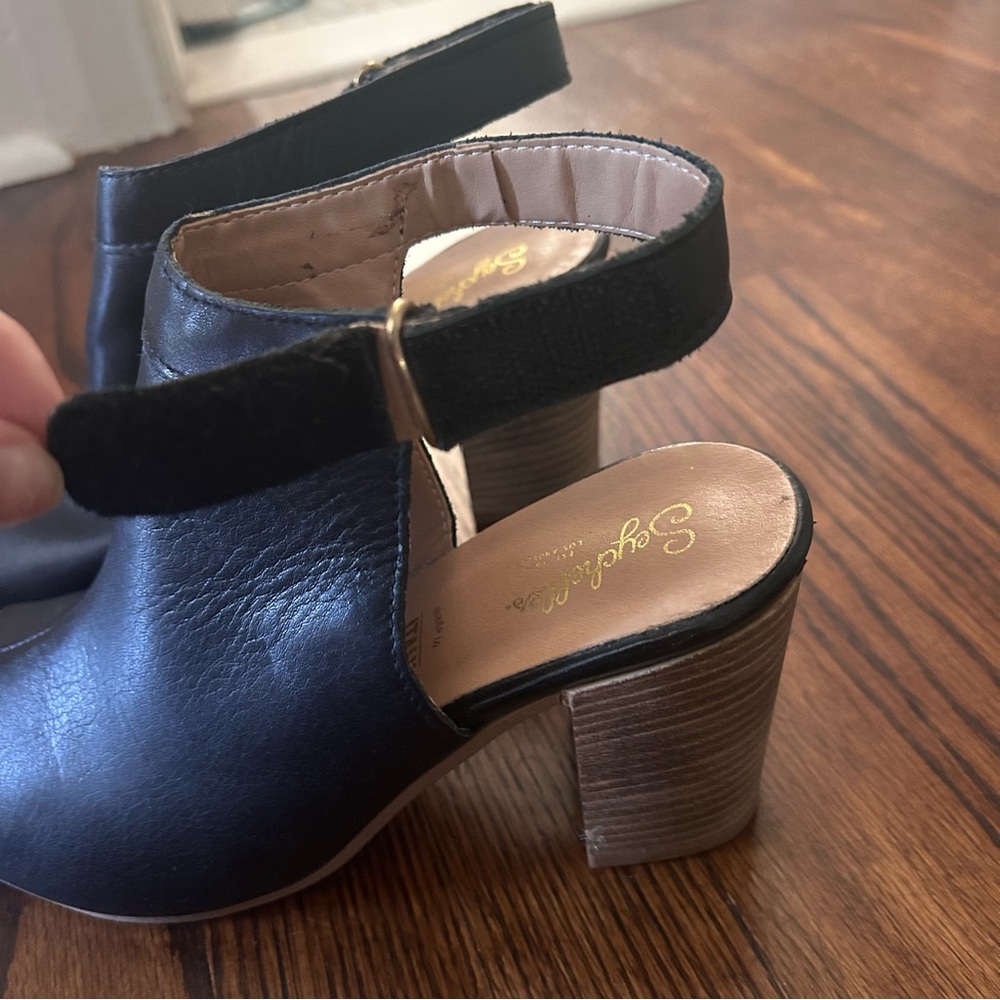 Seychelles Black Peep Toe Leather High Heel Sandals Size 8 - Picture 7 of 10